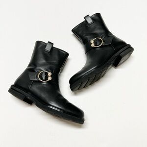 Stuart Weitzman Womens Black Leather Mid Calf Pull On Arlo Moto Boot Size 6.5